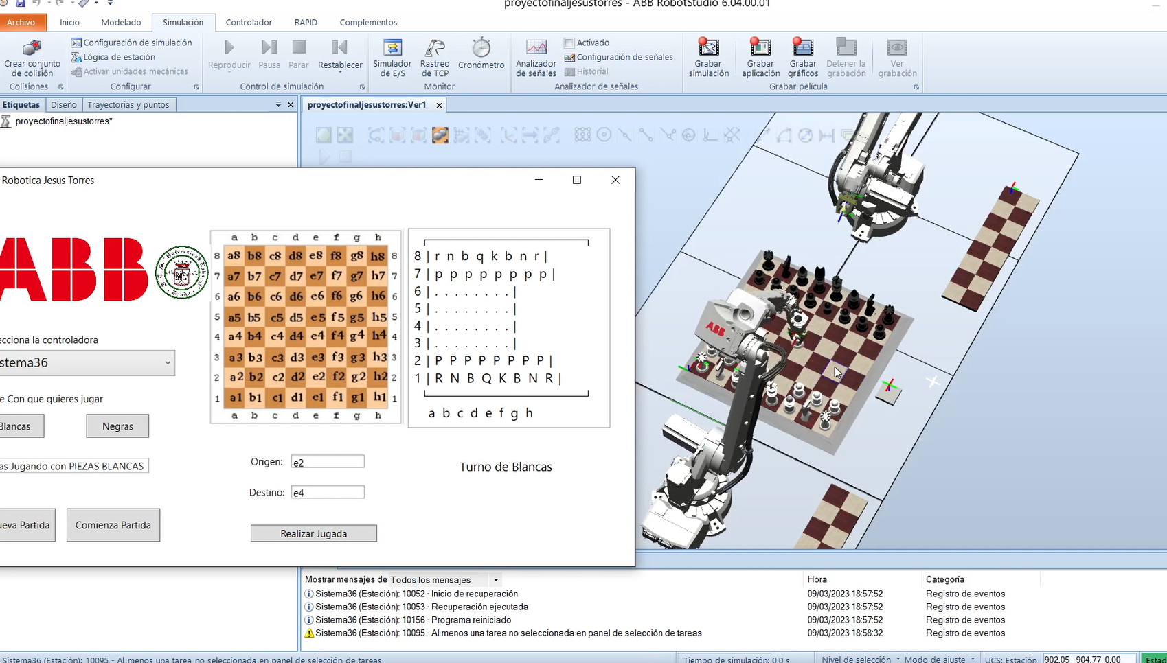imagen del proyecto con un brazo robótico de ABB jugando al Ajedrez