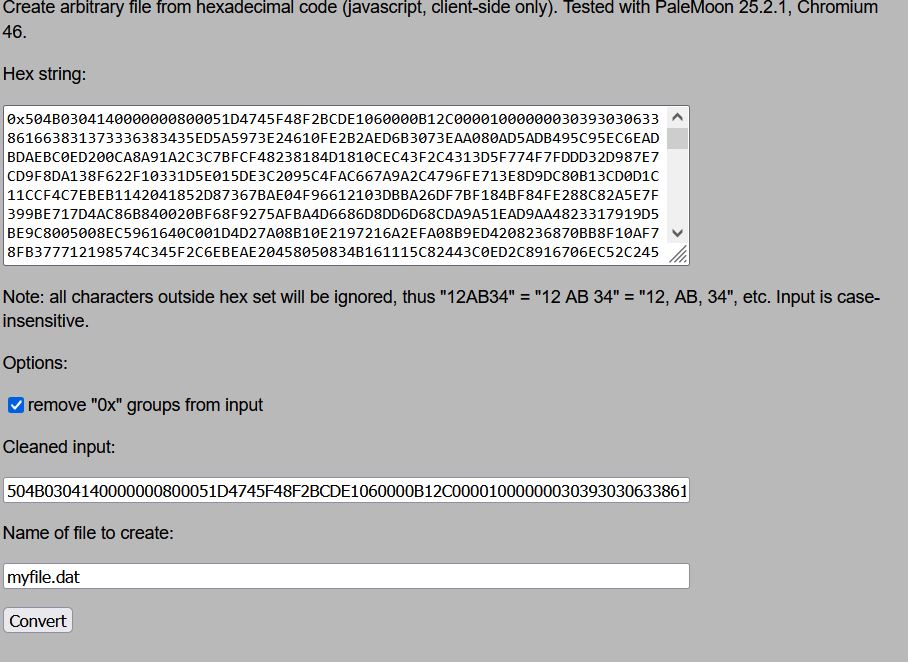 hex a binario xml